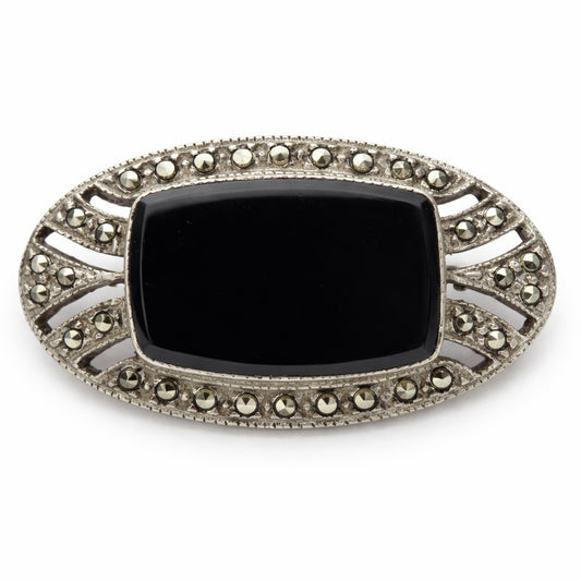 Sidabro sagė su oniksu ir markazitais