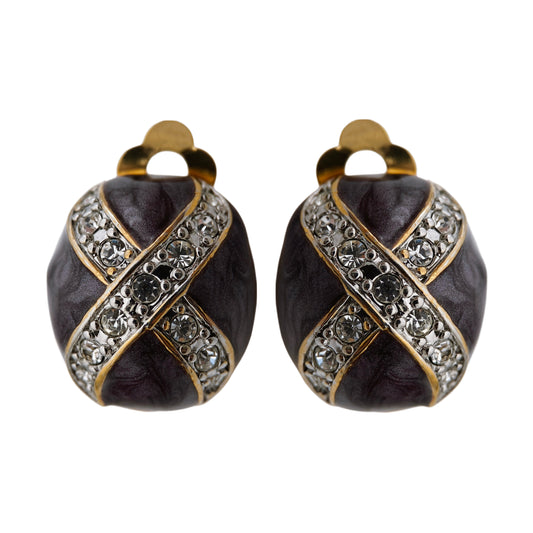 Auskarai klipsai su emale ir kristalais