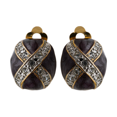 Auskarai klipsai su emale ir kristalais