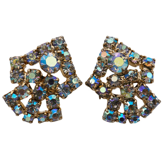 Auskarai klipsai su Aurora Borealis stiklo kristalais