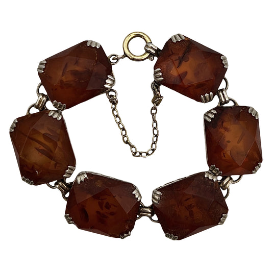 Art Deco sidabro apyrankė su Baltijos gintaru