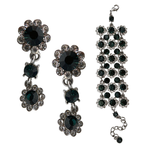 Apyrankė ir auskarai su stiklo kristalais