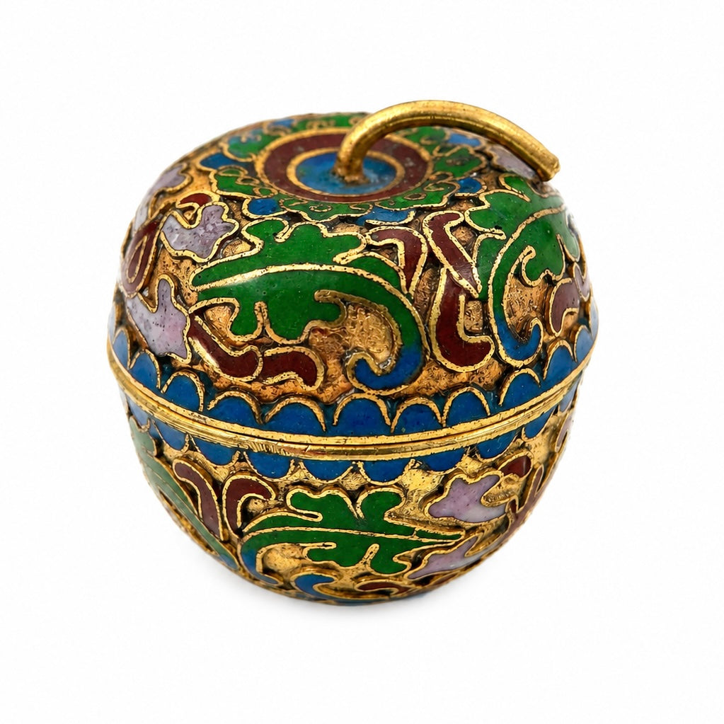 Vintažinė “cloisonné” emalio dėžutė su dangteliu