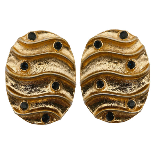 Reljefiniai auskarai klipsai su kristalais