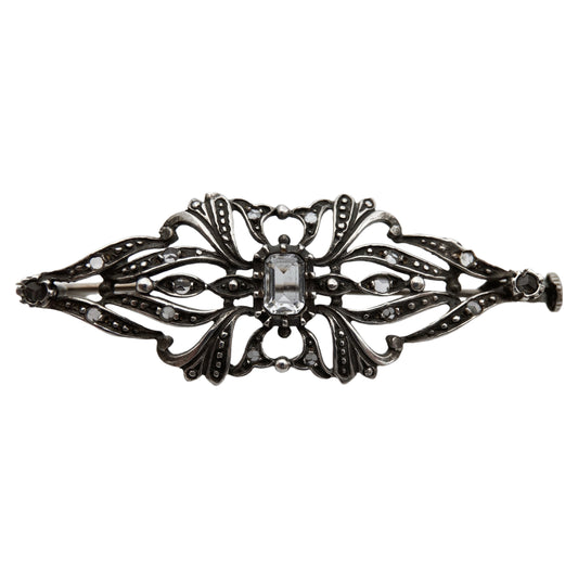 Art Nouveau sidabro segė su kalnų krištolu