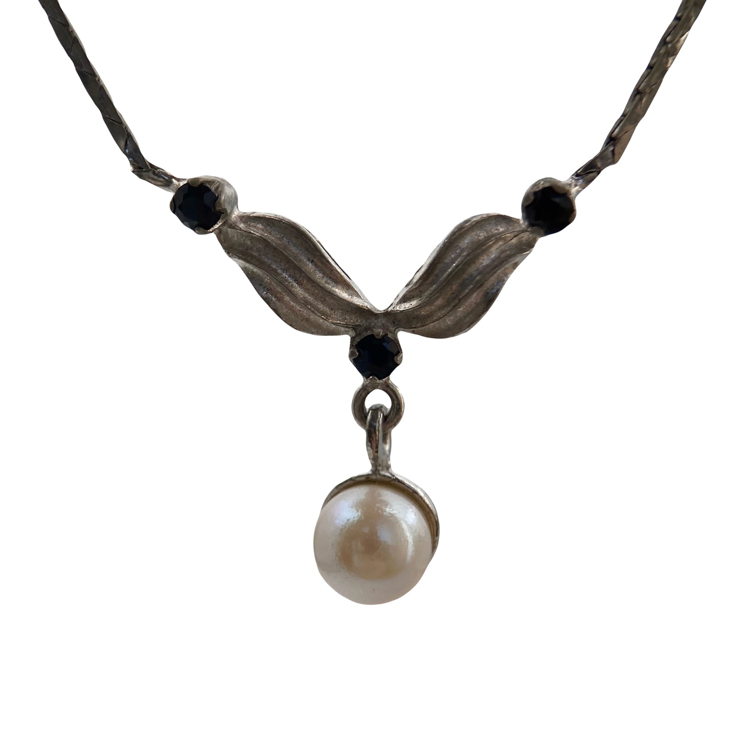 Sidabro vėrinys su perlu ir safyrais