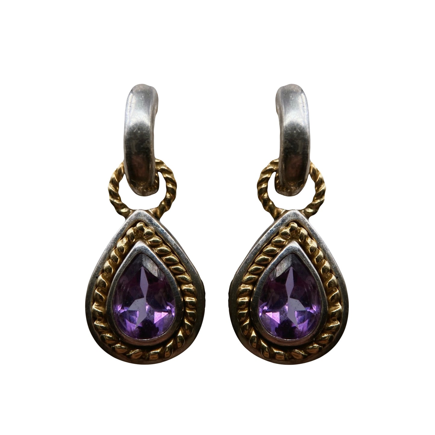 Gold and silver earrings with amethysts