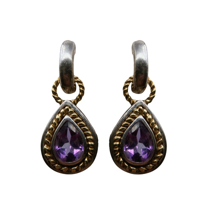 Gold and silver earrings with amethysts