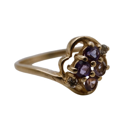 Gold ring with amethysts and diamonds