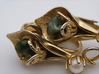 Auskarai klipsai su perlais ir akmenukais