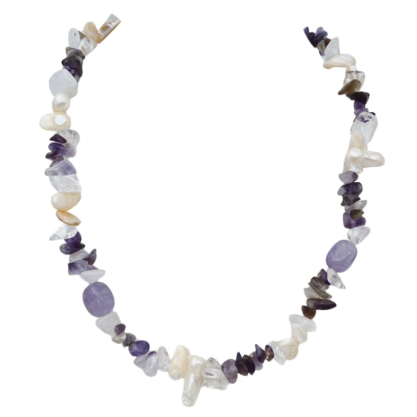 Perlų, ametistų ir kvarco vėrinys