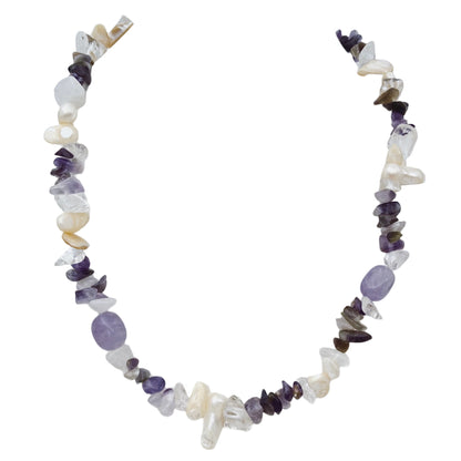 Perlų, ametistų ir kvarco vėrinys