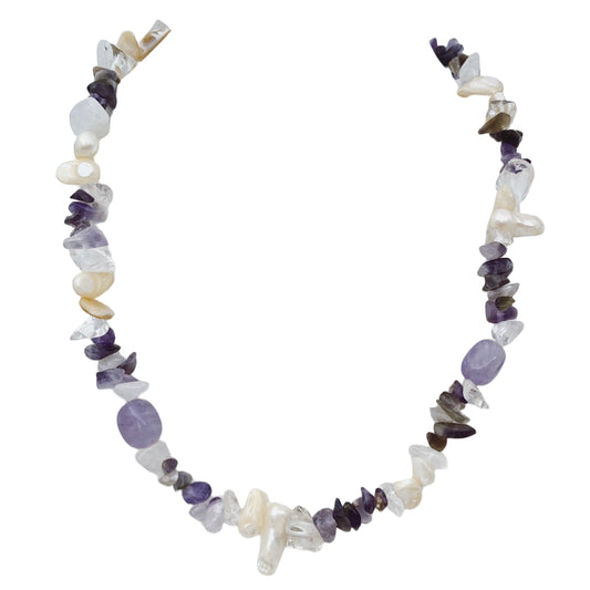 Perlų, ametistų ir kvarco vėrinys