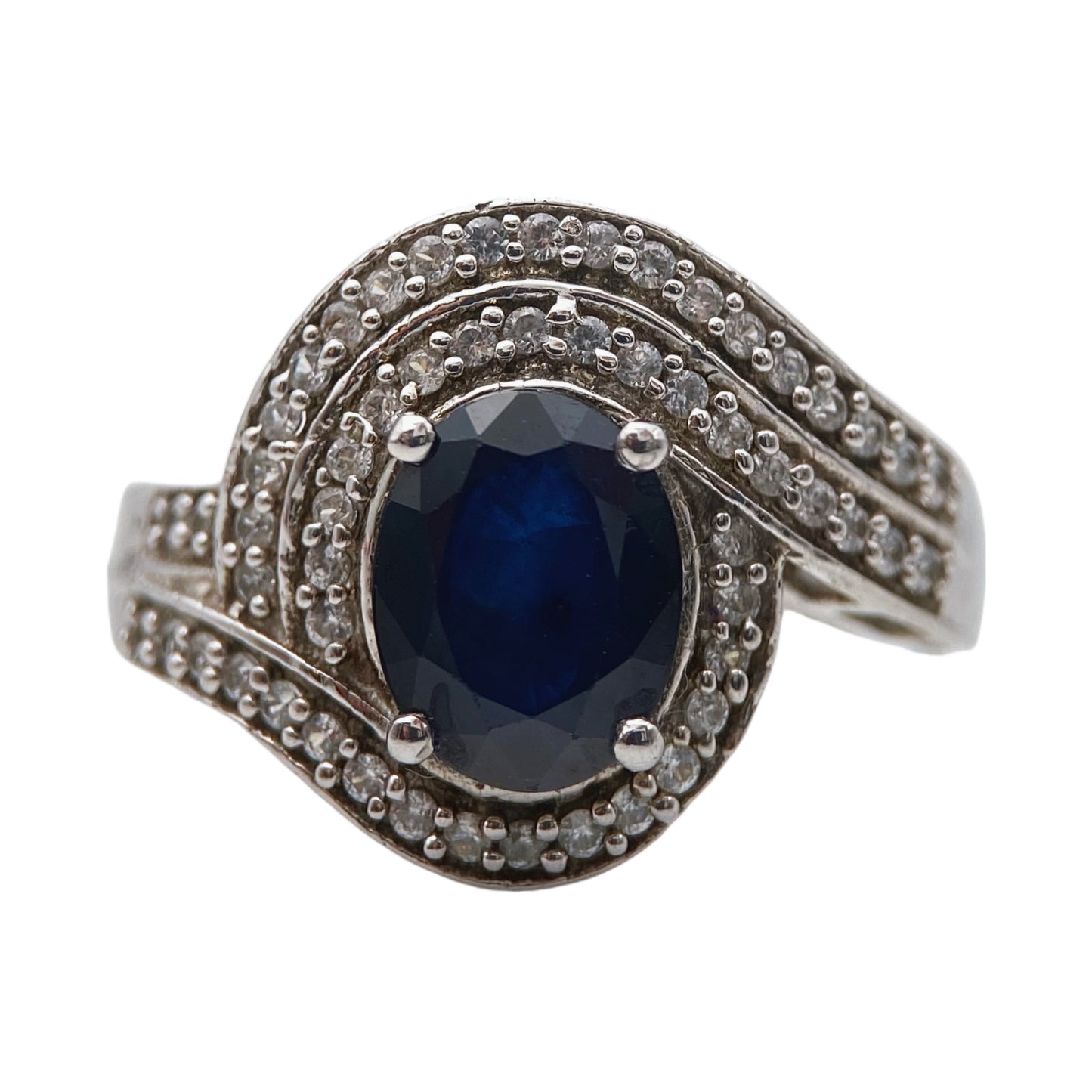 “STS” silver ring with sapphire